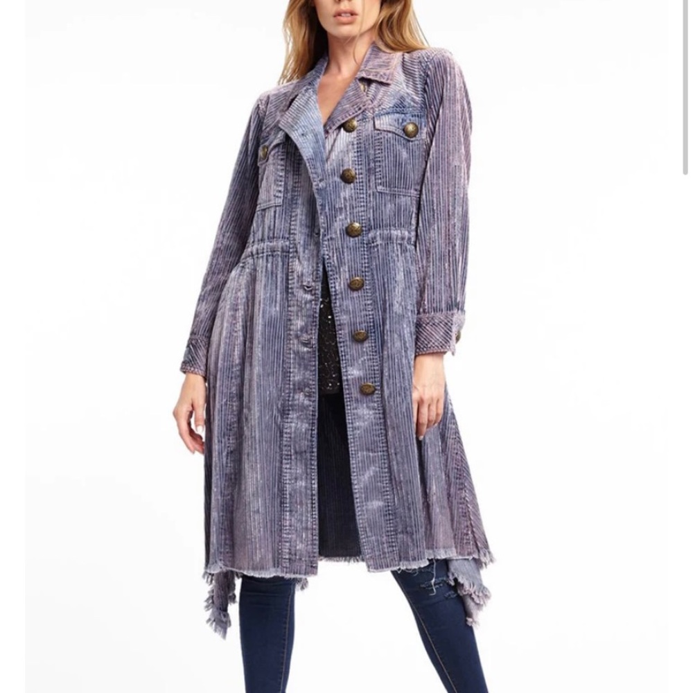 Stone washed corduroy trench with inside adjustable twill tape belt